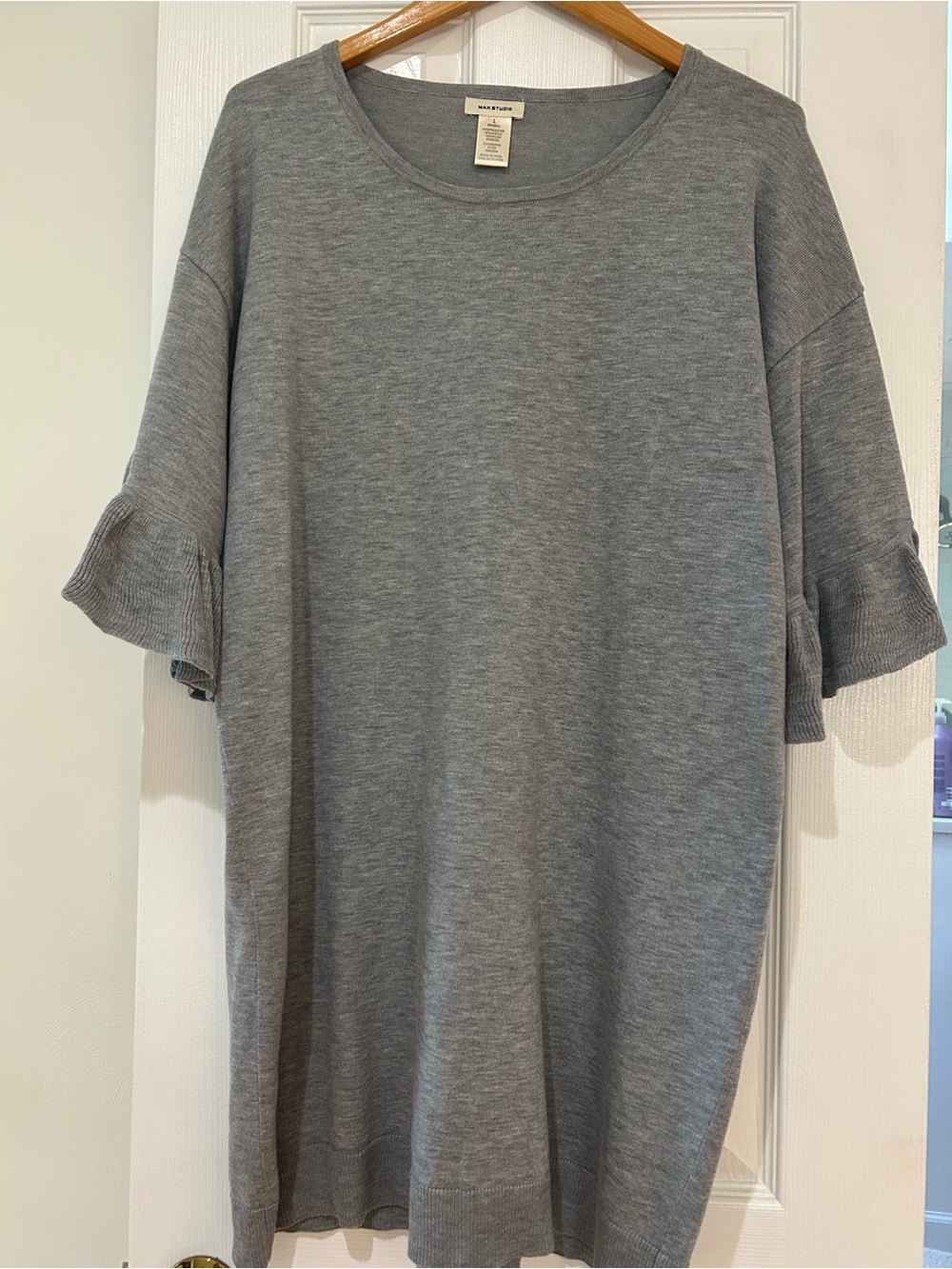 MAX STUDIO Short grey short-sleeve sweater dress